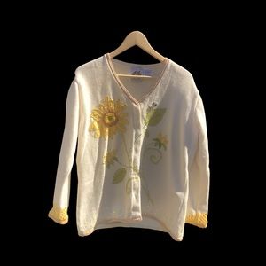 StoryBook Knits,  Cream Cardigan Sweater Hidden Button Front,  Size Medium